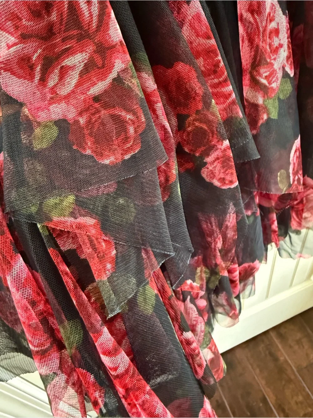 Justice Denim Shirt Dress with Black & Pink Floral Tulle Skirt size 8